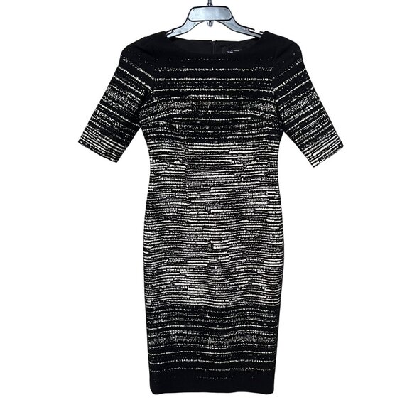 Rickie Freeman Teri Jon Black White‎ Stripe Short Sleeve Wool Fitted Dress Sz 8 - Picture 1 of 7